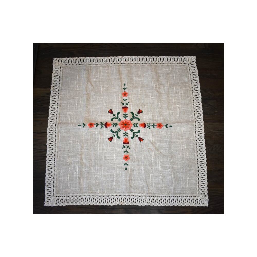 Ubelhor Austrian Linen Tablecloth 30x30 Beige Embroidered Floral